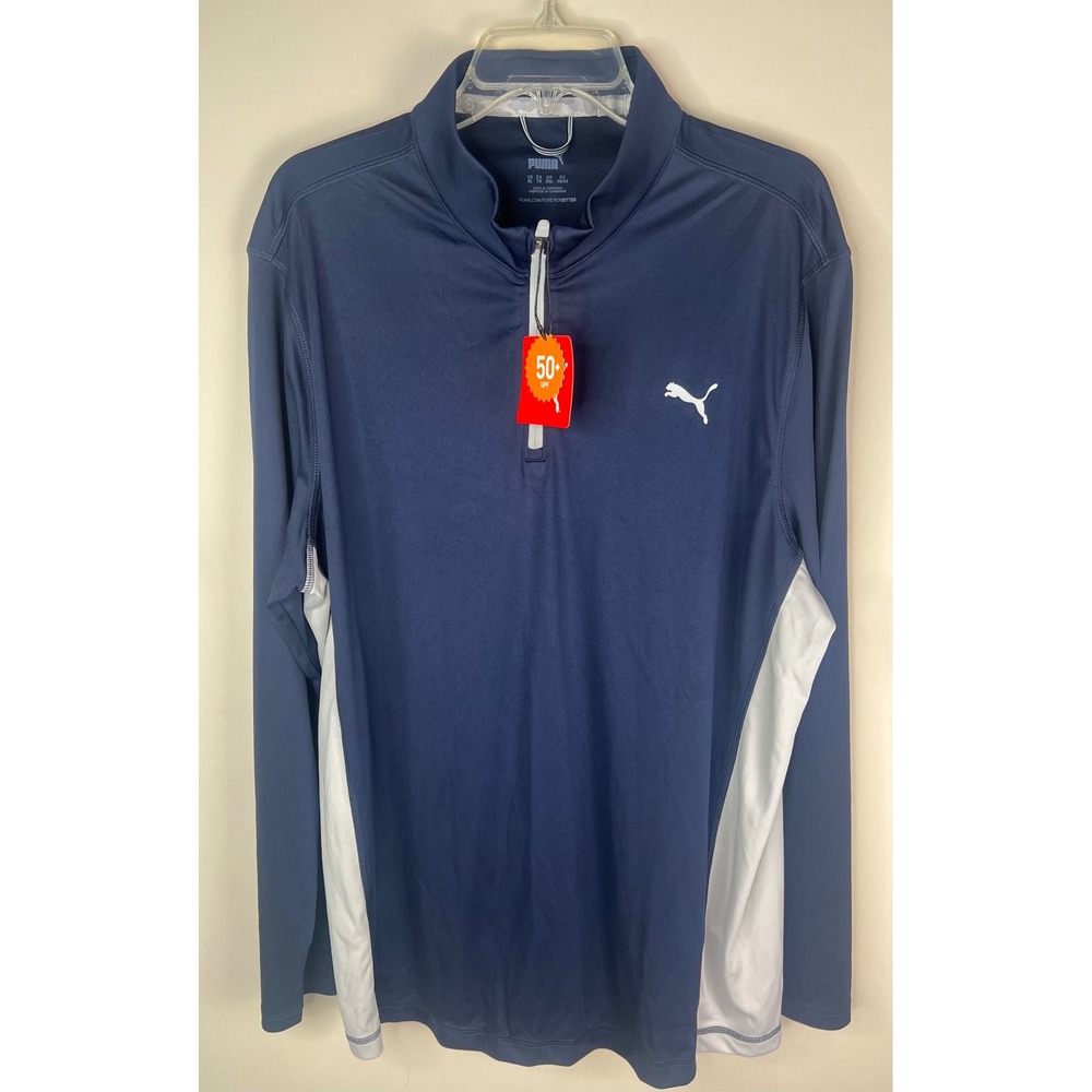 Puma Fairview Sun 1/4 Zip pullover Mens Size L Blue Polyester Long Sleeve NEW